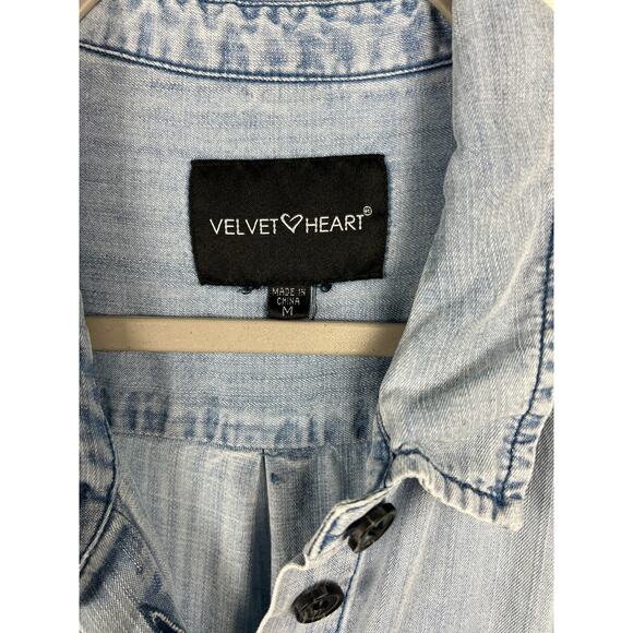 Velvet Heart Chambray Blue Denim Long Sleeve Romper Shorts Jumpsuit Medium - Picture 2 of 7